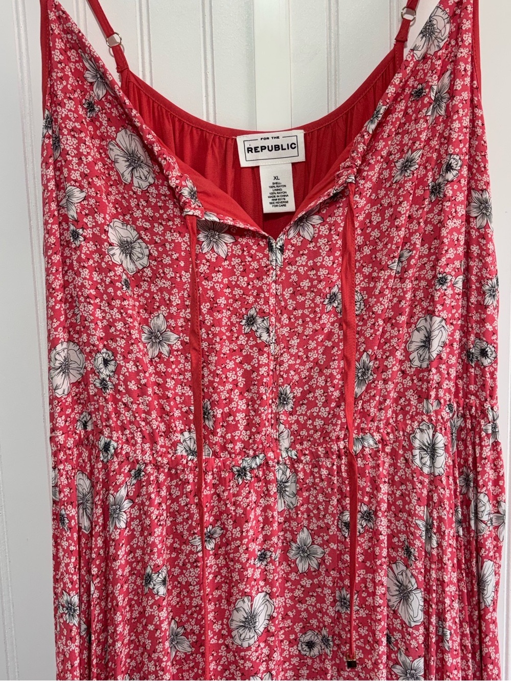 For The Republic Floral Flowy Maxi Dress XL Pink Coral Rayon Lined Feminine Boho - Picture 9 of 14